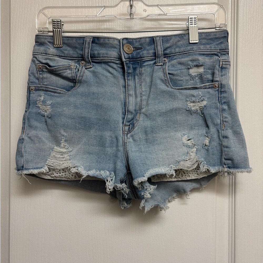 American Eagle Outfitters Blue Distressed Jean Shorts